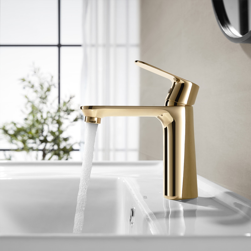 Gold Basin Mixer Restroom Single Hole Sink Faucets