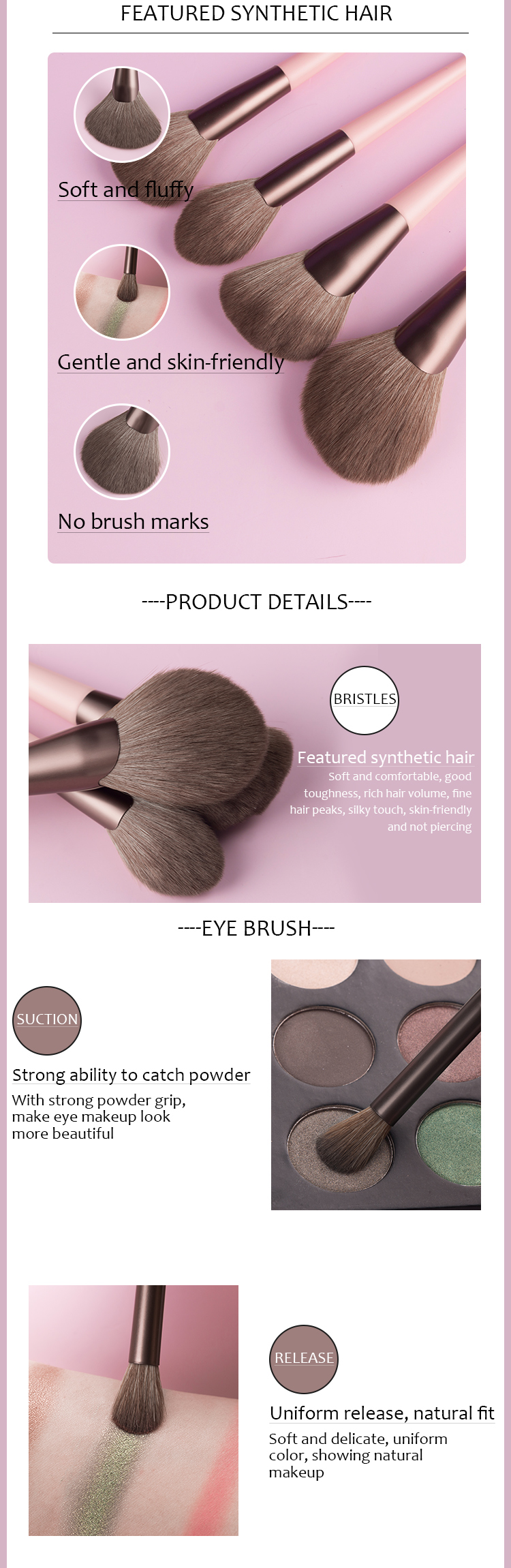 Vegan Brushes Travel Makeup Brushes Set Synthetic Hair Makeup Set Pink 11pcs