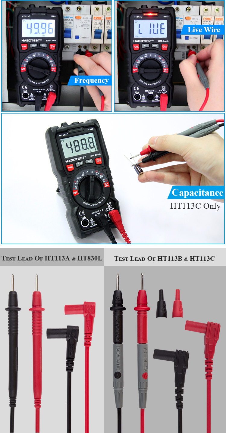 Habotest HT113A Handheld AC DC Digital Multimeter Professional Voltmeter LCD Display 2000 counts with CE