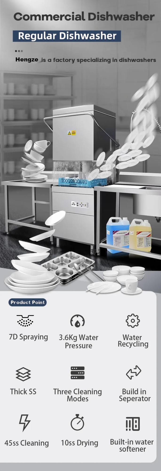 OEM High Temperature Commercial Dishwasher Conveyor Hood Type ISO