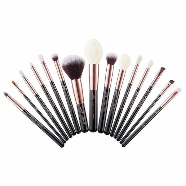 Jessup 15pcs Rose Gold Makeup Brushes Natural Hair Cosmetic Brush Kit