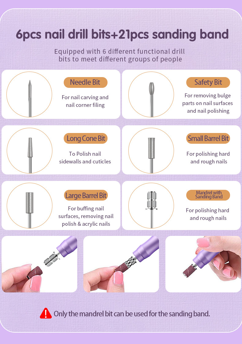 Rechargeable 5 Modes Electric Manicure 6 Drill Bits Portable Pedicure Low Noise Electric Nail Drill