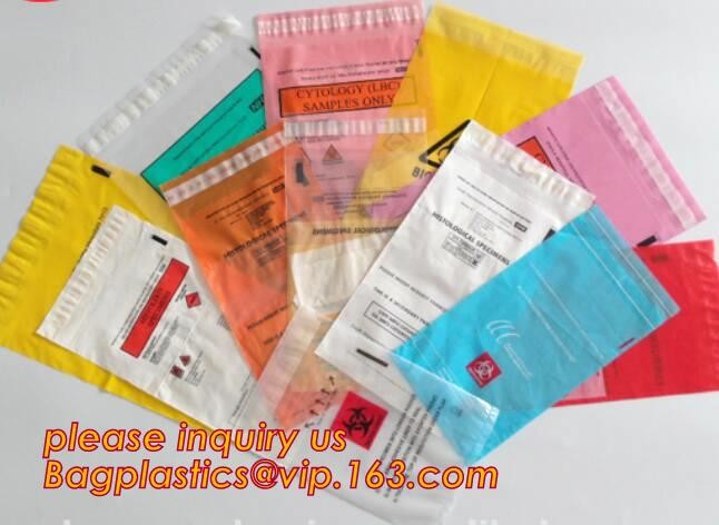 Laboratory Medical biohazard lab plastic specimen transport bag with double pouches, embossed reclosable biohazard speci