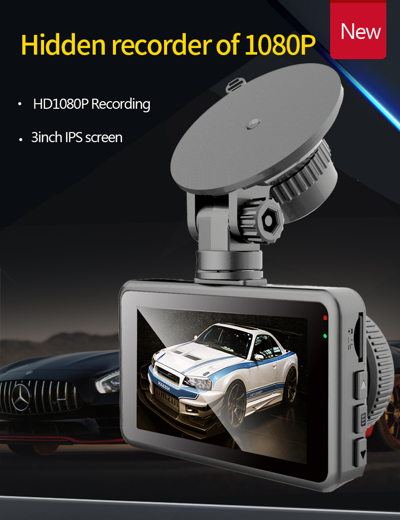 3 Inch RoHS Car Cam Recorder FHD 1080p G Sensor Driving Recorder