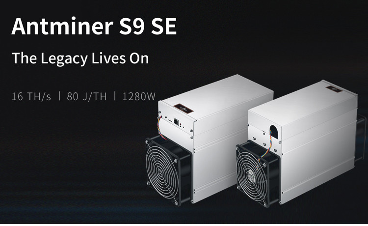 1280W Used Bitcoin Miner 2 Cooling Fan Bitmain Antminer S9 SE 16TH