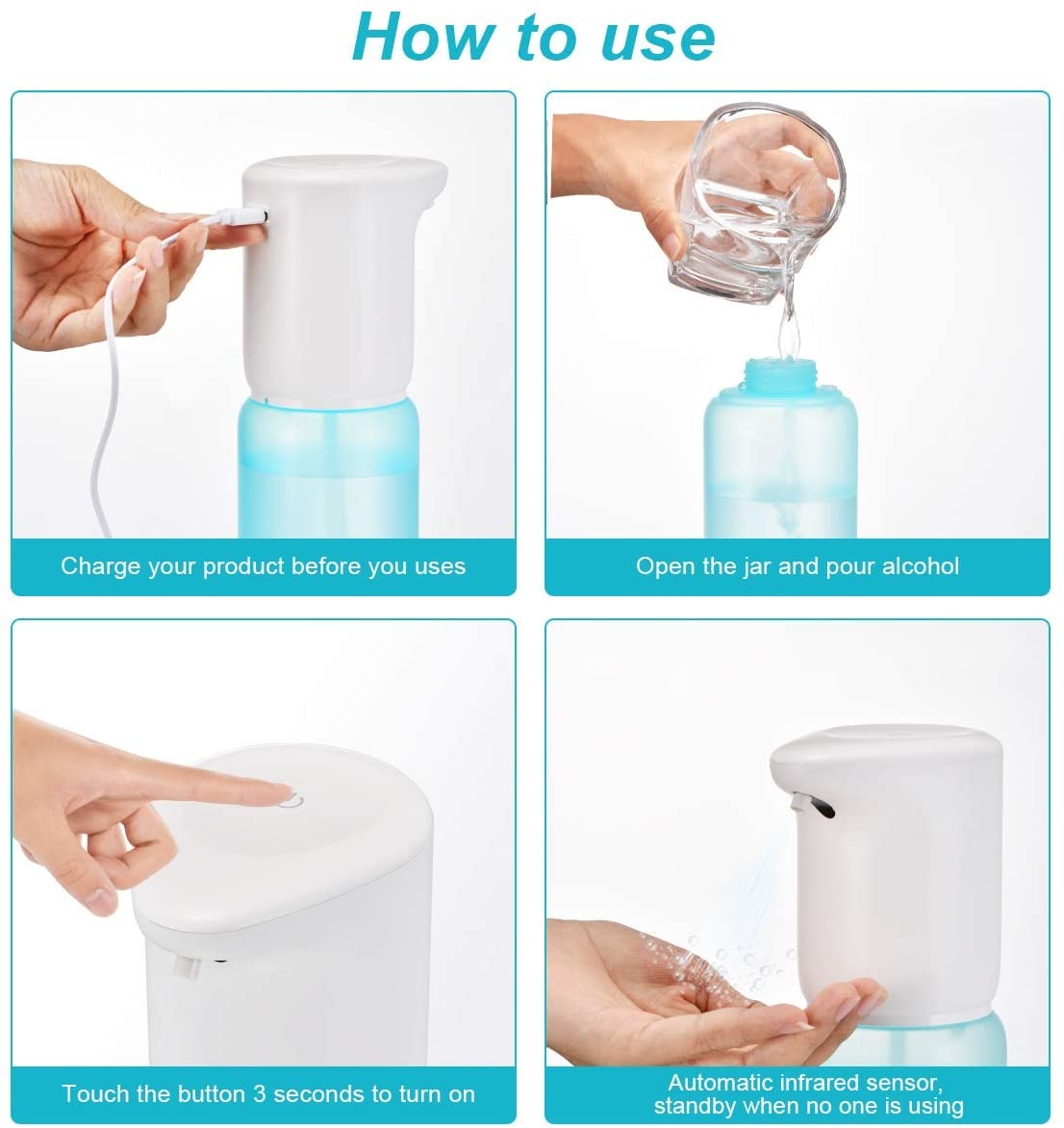 4.5W Auto Spray Soap Dispenser 1200mAh Rechargable Plastic Mist Spray Bottle