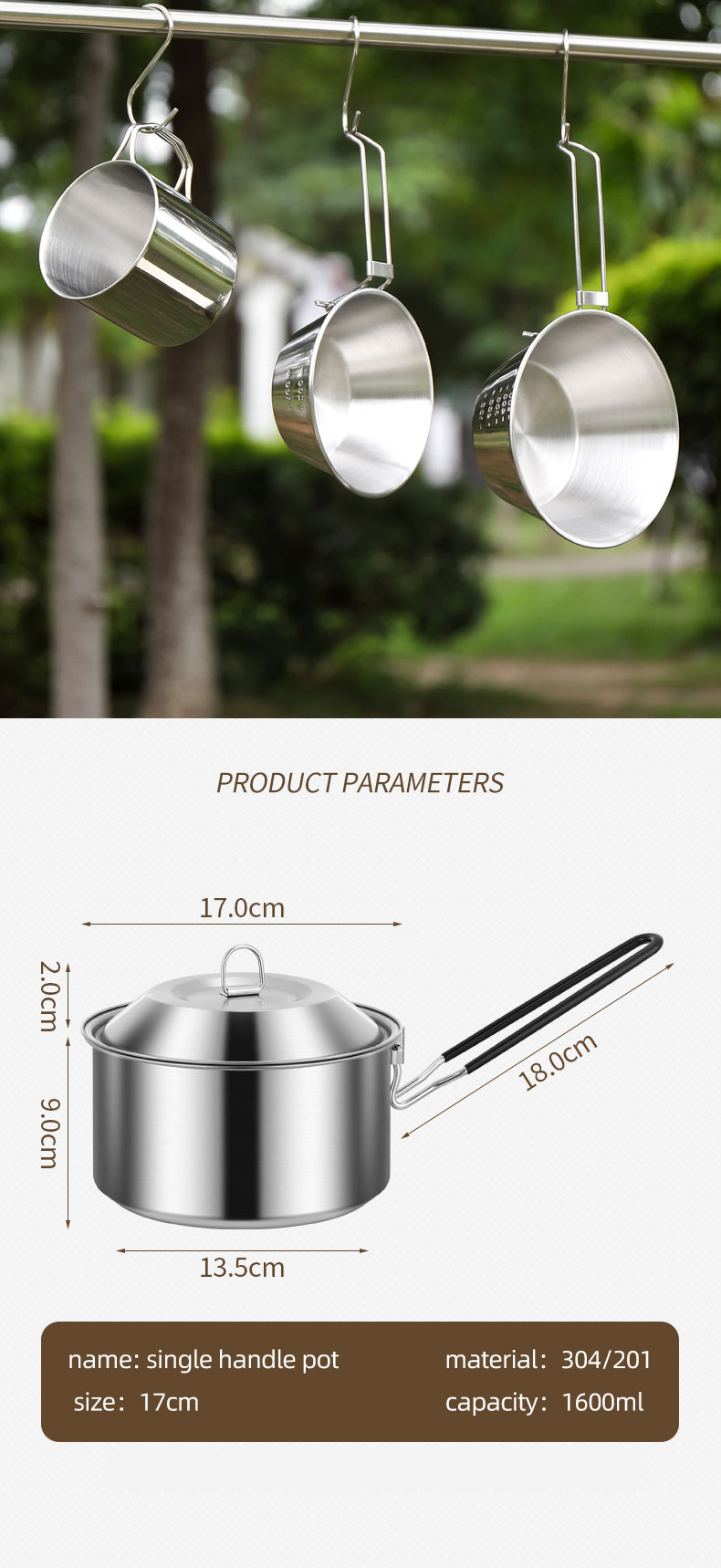 Hot Sale 304 Stainless Steel Outdoor Camping Cookware Mess Kit Portable Picnic Pot Pan Camping Cooking Set