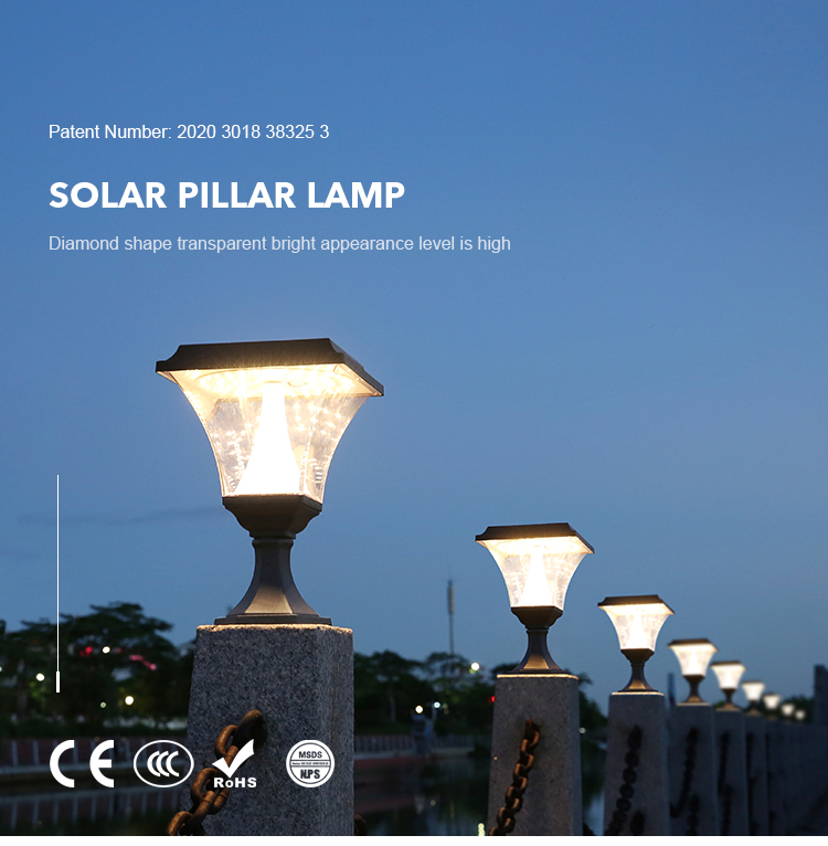 Intelligent Solar Pillar Light IP65 Water Resistant Multipurpose