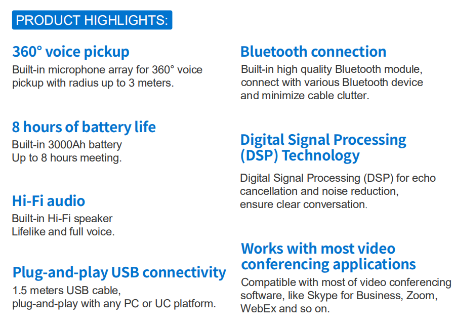 360 degree Omnidirectional PC Microphones USB or wireless Microphone for Confernce and meeting Recording