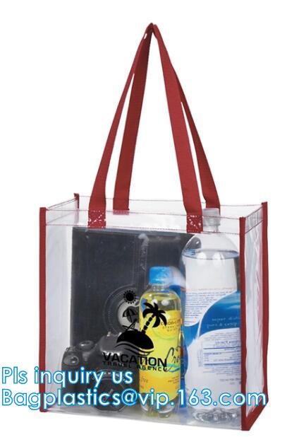 Promo PVC Plastic Shopping Handle Bag, Handling clear pvc blanket bags, handle reusable clear vinyl pvc cosmetic bags fo