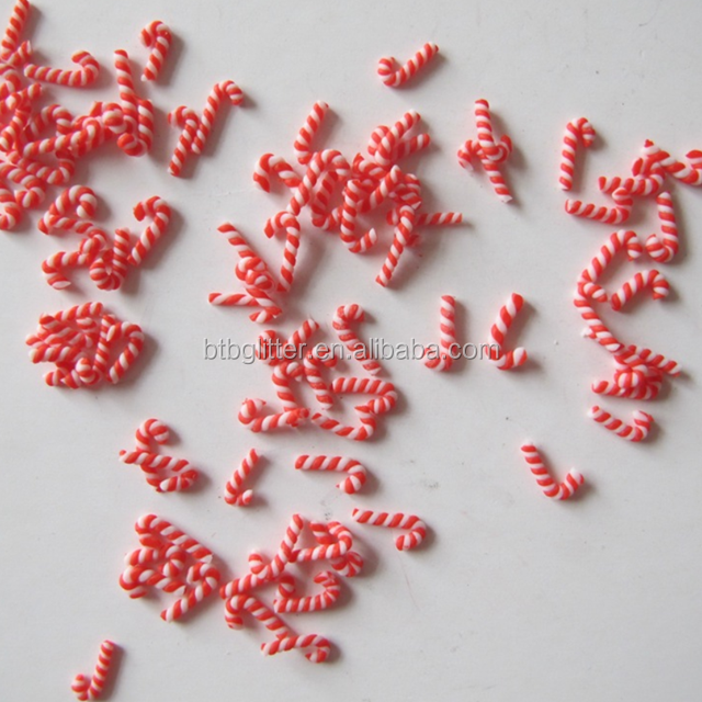Thousand Choices Offered Candy Cane Shape Glitter Father Christmas Walking Stick Shape for Nail Beauty Products