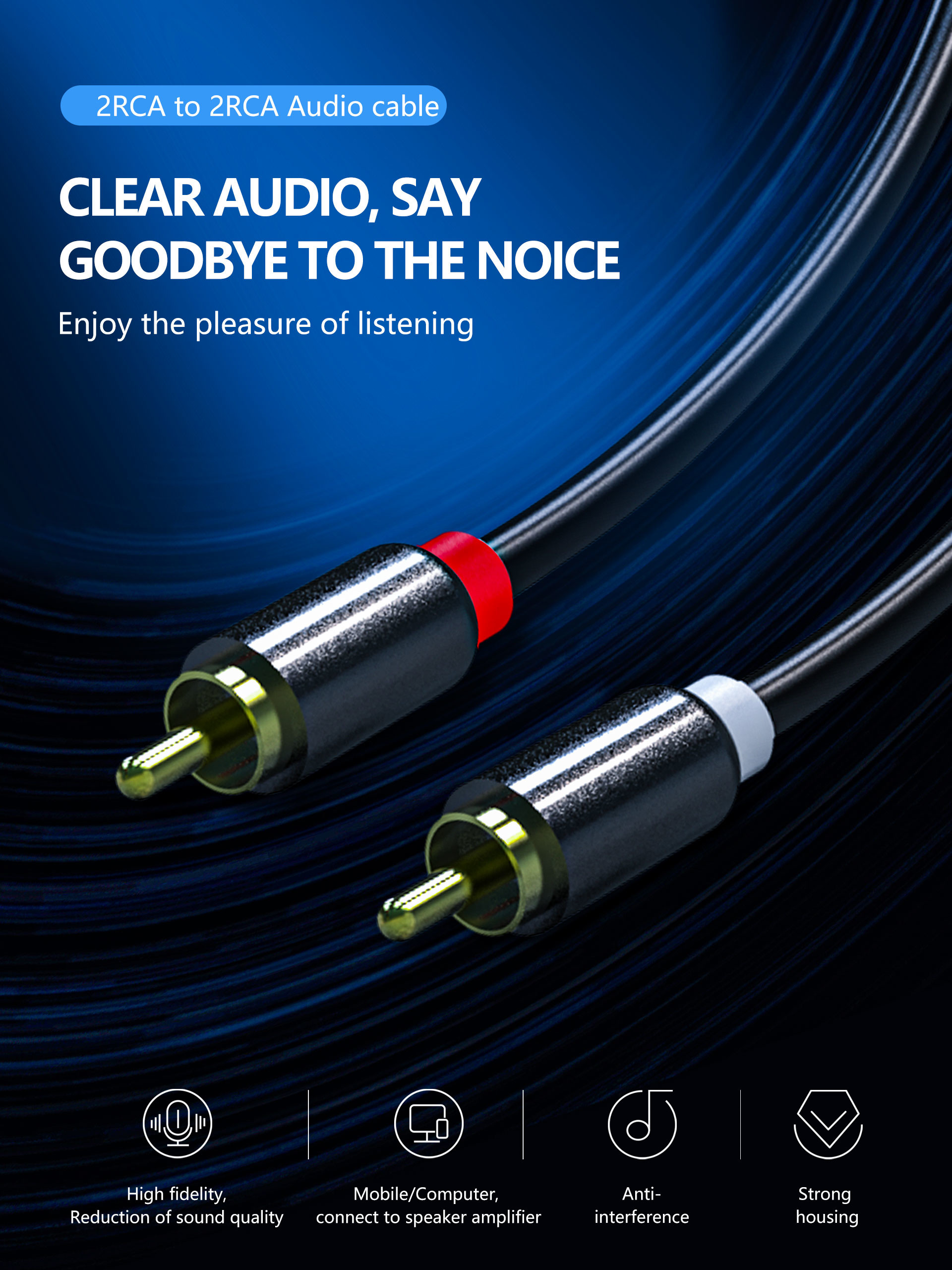 HDTV HiFi 6 Foot Audio And Video Cable 2RCA Male To 2RCA Male
