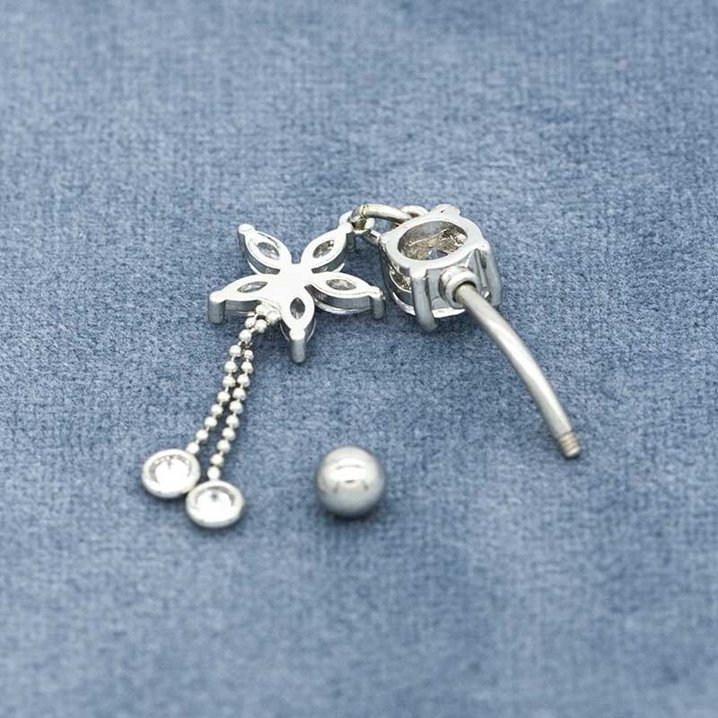 12mm Tassel Silver Belly Button Piercing Round Diamond 316 Stainless Steel Body Jewelry