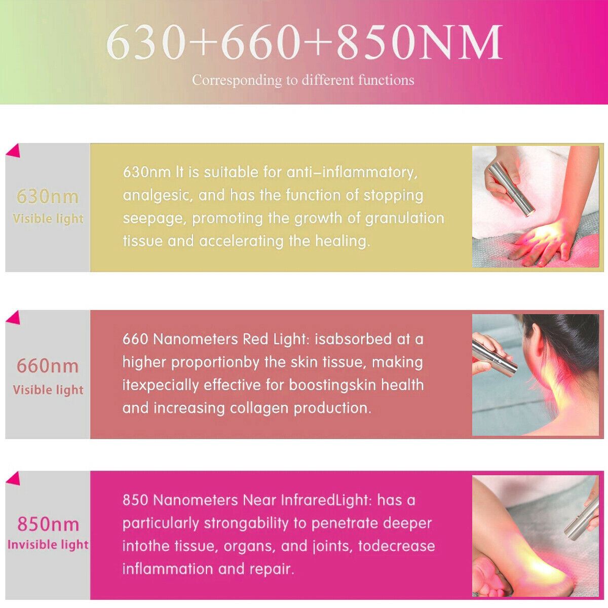 Multi Function 9w Red Light Therapy Flashlight Near Infrared For Pain Relief