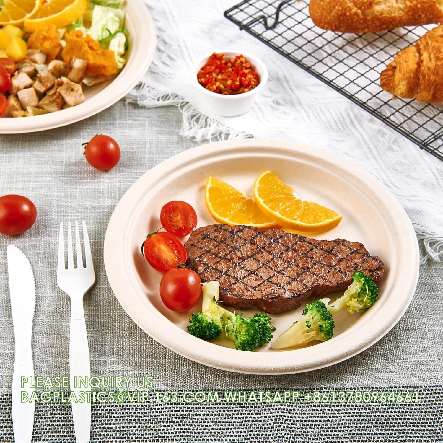 10 inch Compostable Plates Heavy-Duty Disposable Paper Plates Bagasse Natural Biodegradable Eco-Friendly Sugarcane