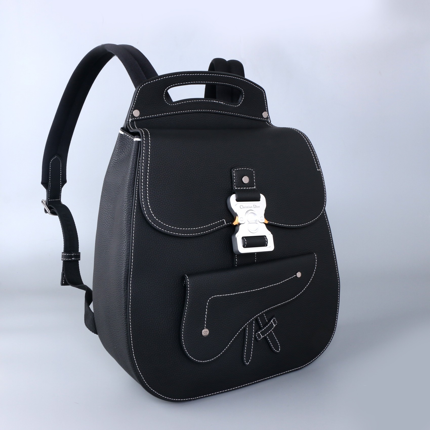 Men Essentials Christian Dior Gallop Backpack Black Grained Leather Calf