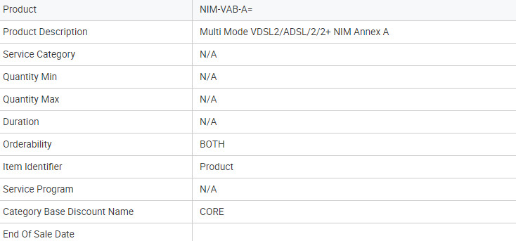 NEW CISCO NIM-VAB-A 8000 Series Edge Platforms Modules And Cards Series Multi-mode VDSL2/ADSL/2/2+ NIM Annex
