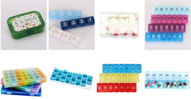 28 compartment column shape plastic pill storage box with pill crush box, Conventional eco-friendly 4 grids plastic trav