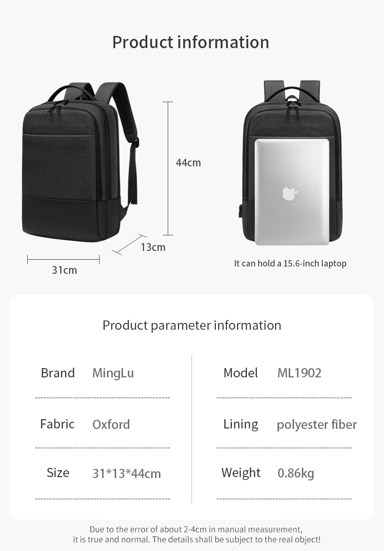 Factory wholesale USB Charging bagpack Notebook waterproof Laptop Back pack leisure travel Backpack bag school backpack