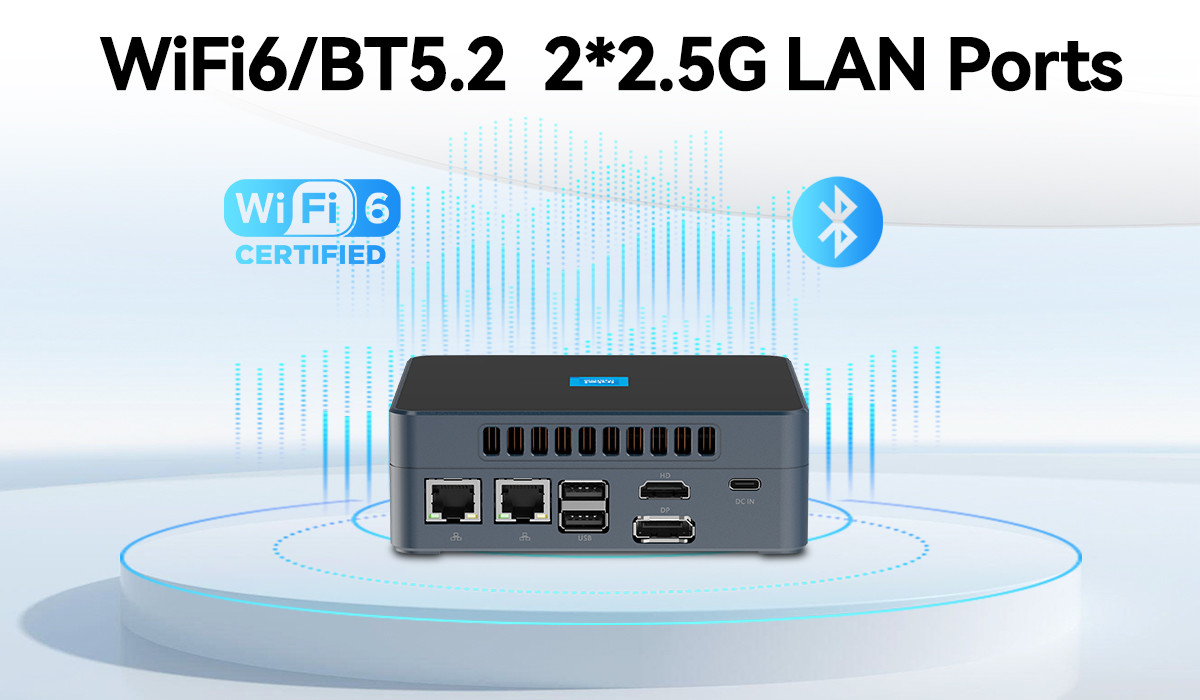 DDR5 Intel N200 Mini PC 32GB Dual RJ45 2.5G LAN With Fan For Home Office