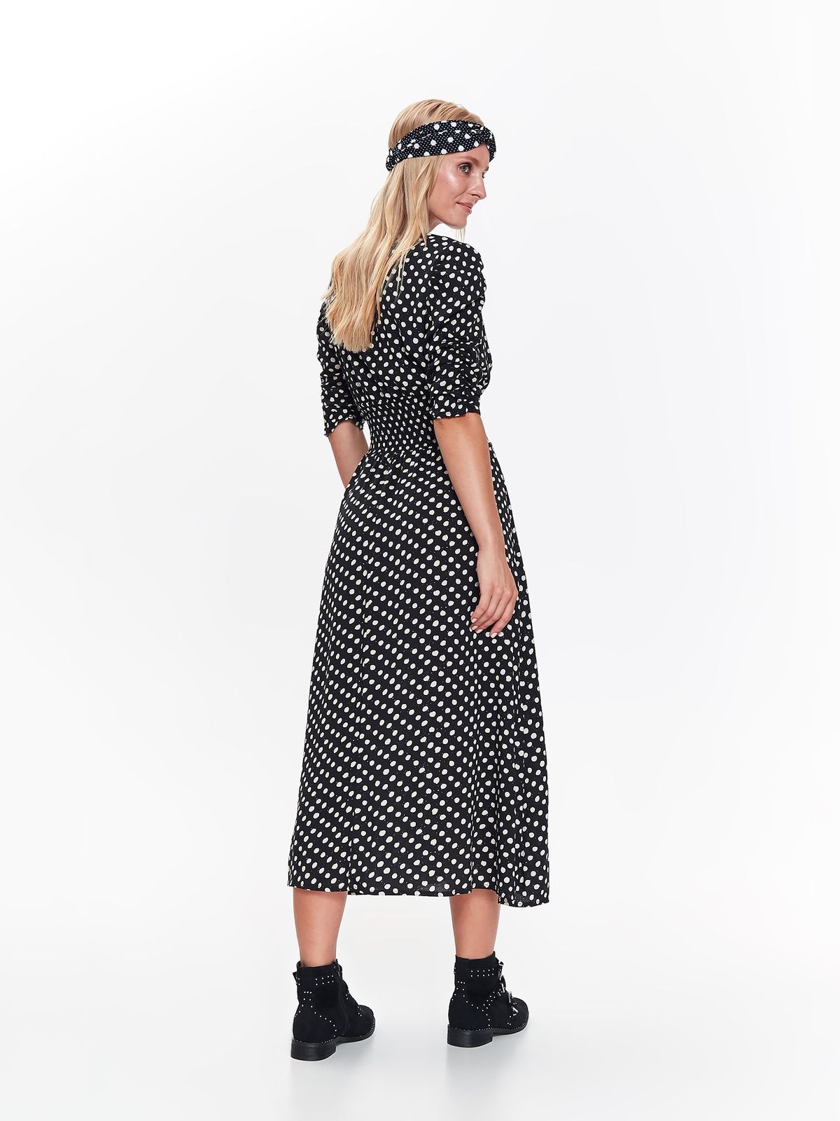 Women Elegant Short Sleeve Polka Dot Casual Maxi Dresses With 100% Viscose