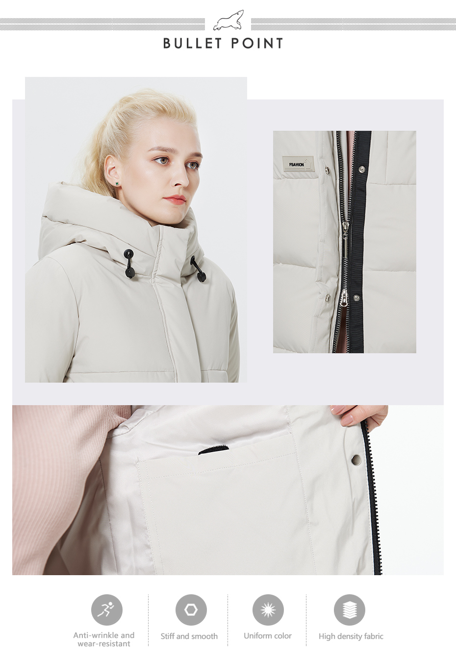 Gray-Green/Black/Light Brown Woman Winter Coat Long Down Jacket for Practicality and Warmth