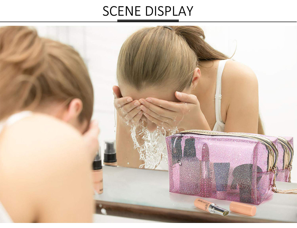 Zippered Transparent PVC Toiletry Bag With Handle Strap