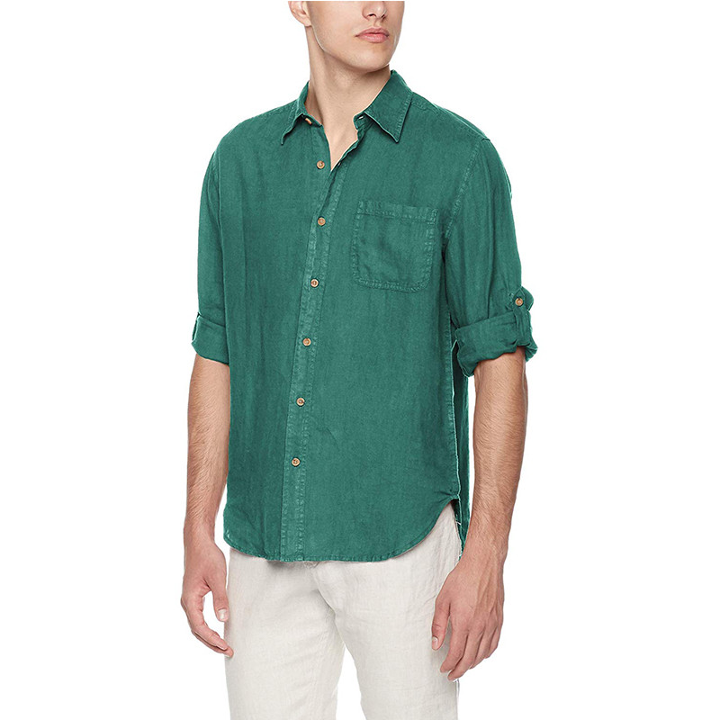 Vintage Large Thin Mens Casual Linen Shirts Long Sleeve Woven