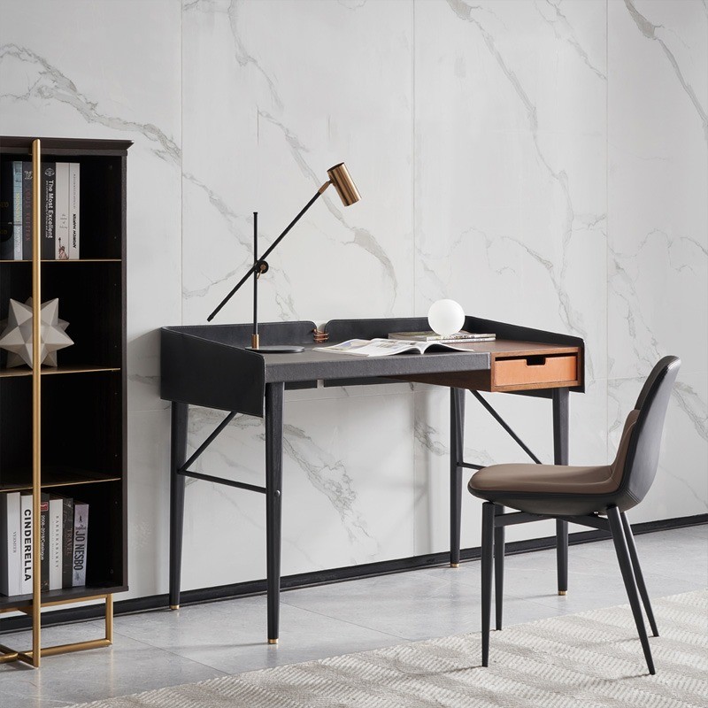 Saddle Leather Minimalist Design Modern Writing Desk Hotel Bedroom Study Table