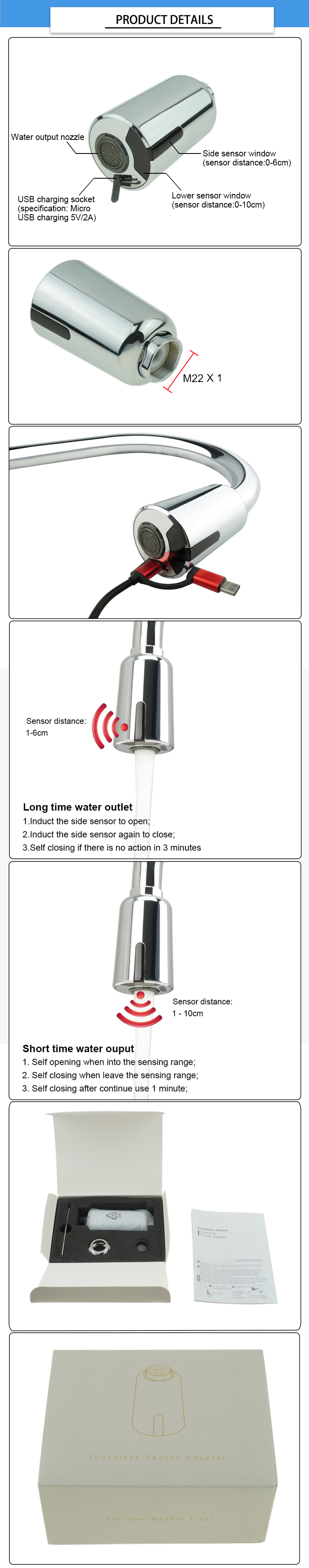 IP65 Automatic Water Saving 3.7V 400mAh Water Faucet Aerator