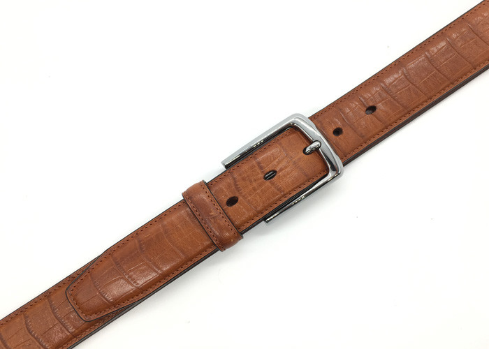 Classic Croc Print Golf Cow Leather Belt For Men With Nickel Pin Buckle 35mm Wide