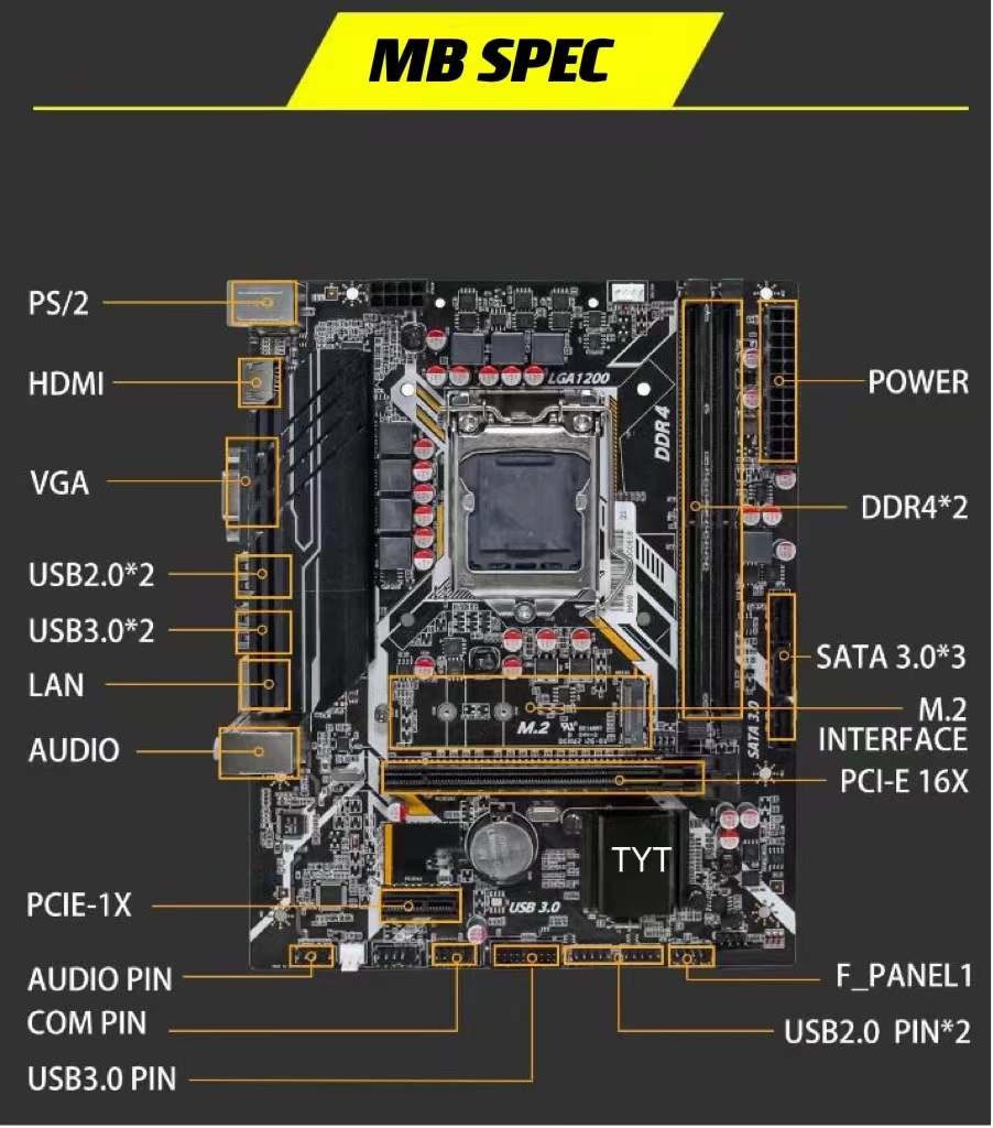 CE FCC Mainboard PC H410 Placa Madre LGA 1200 2*DDR4 Power ATX 32 GB