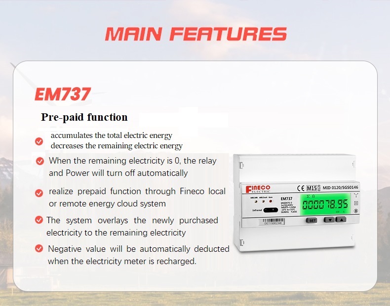 EM737 10 100 A Digital Only Display Type MID 0120/SGS0146 3 Phase Electronic Energy Meter