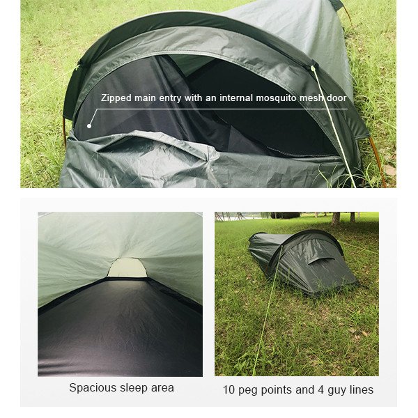 One Person Backpacking Tent Ultralight Army Green Bivy Sack Camping Tent