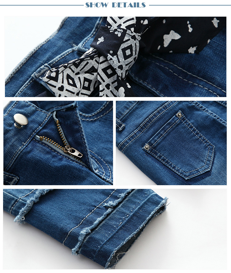 Custom Kids Denim Clothes Jeans Pant Adjustable Waist Zip Around With Printed Belt