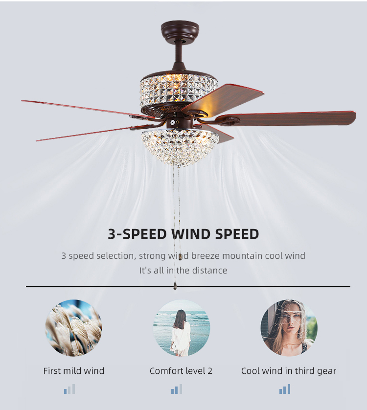 Bedroom AC110V 4100K Flush Mount Crystal Chandelier Ceiling Fan Remote Control