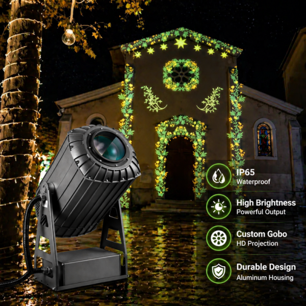 750W Outdoor LED Zoom Gobo Projector IP65 Waterproof with 5-50 Zoom & 20-100m Projection for Building & Event Advertising