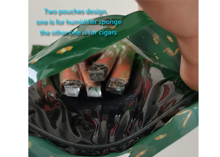 69% RH Humidity Cigar Packaging Bag , Resealable Mylar Foil Humidor Cigar Bag