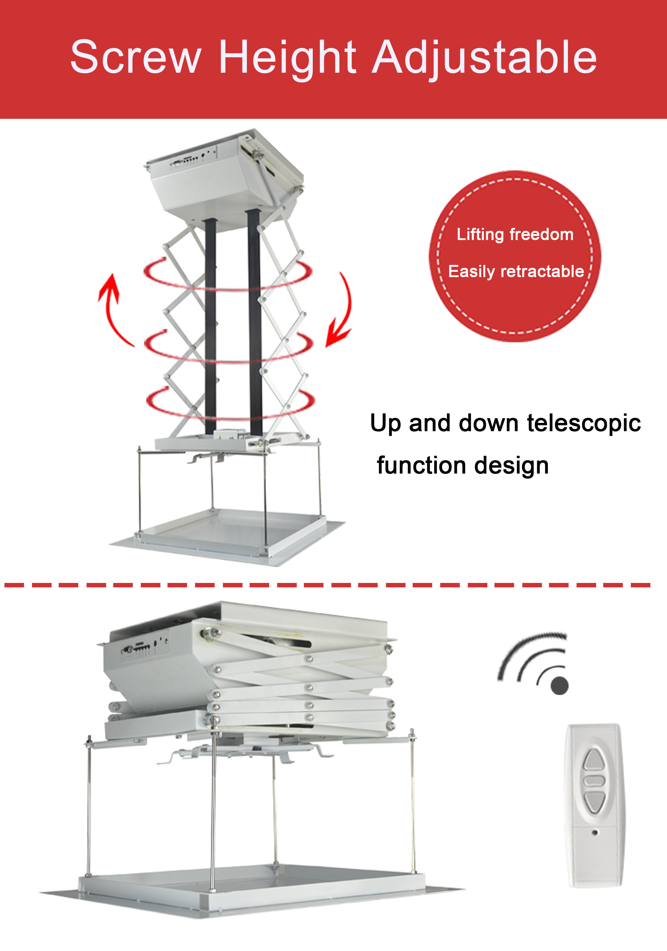 1M Running Aluminum Scissor Type Electric Motorized Projector Lift Lifts
