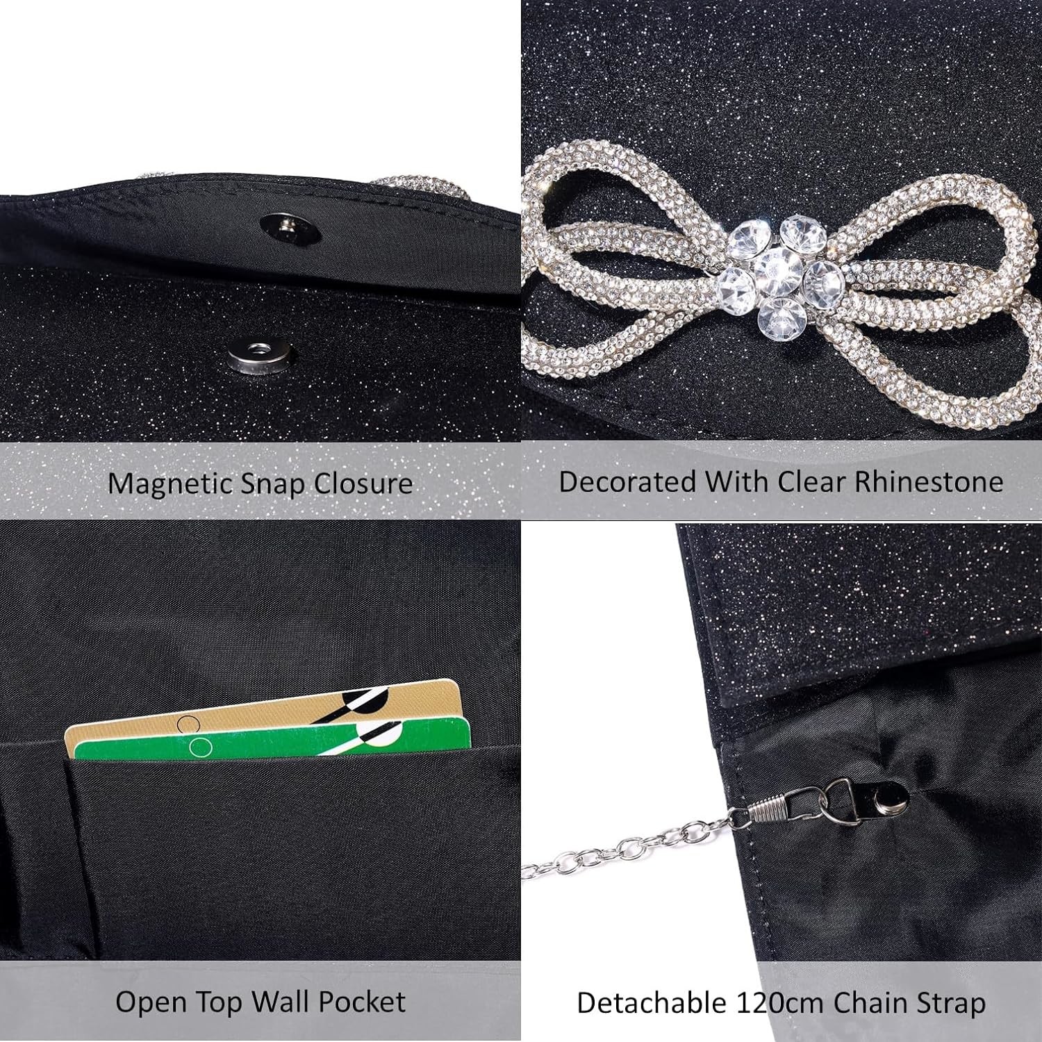WOMEN EVENING HANDBAG SHINY CRYSTAL BOW FLAP CLUTCH PURSE FOR WOMEN WEDDING PARTY PROM PURSE