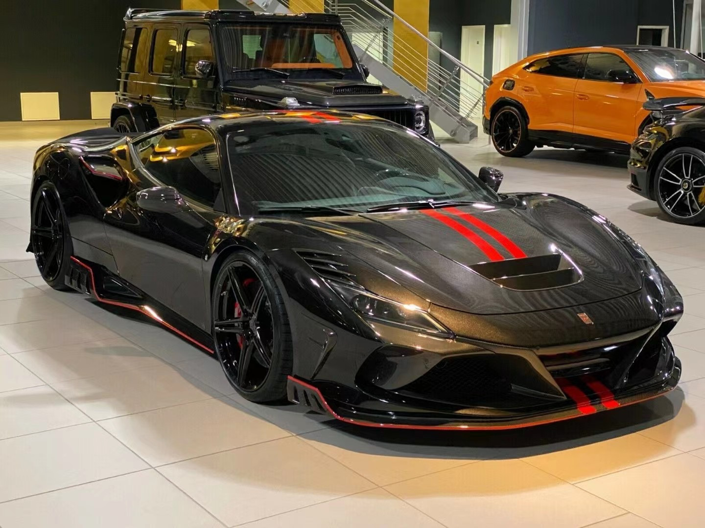 For Ferrari F8 Carbon Fiber Body Kit F8 Upgraded KEYVANY Style Front Shovel Diffuser Spoiler Body Kit