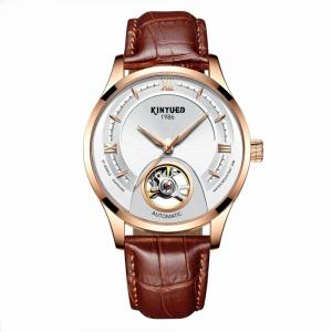Buy cheap Gold Case Mens Mechanical Watches Hollow Out Dial Leather Band product