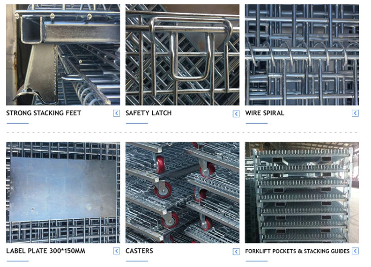 1000x1200mm Metal Steel Storage Welded Wire Mesh Pallet Cage Foldable Cage Container
