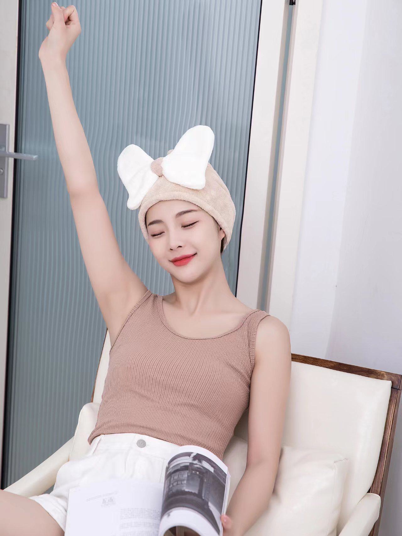 Superfine Fiber Cute Bow Dry Hair Cap for All Ages Fast Absorbent Ladies Hair Towel