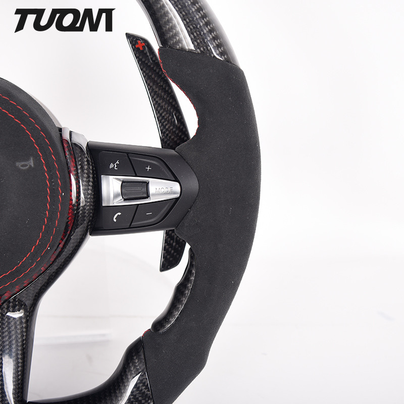 Red Stripes Black Alcantara Bmw Carbon Fiber Steering Wheel Plain Weave With Paddles