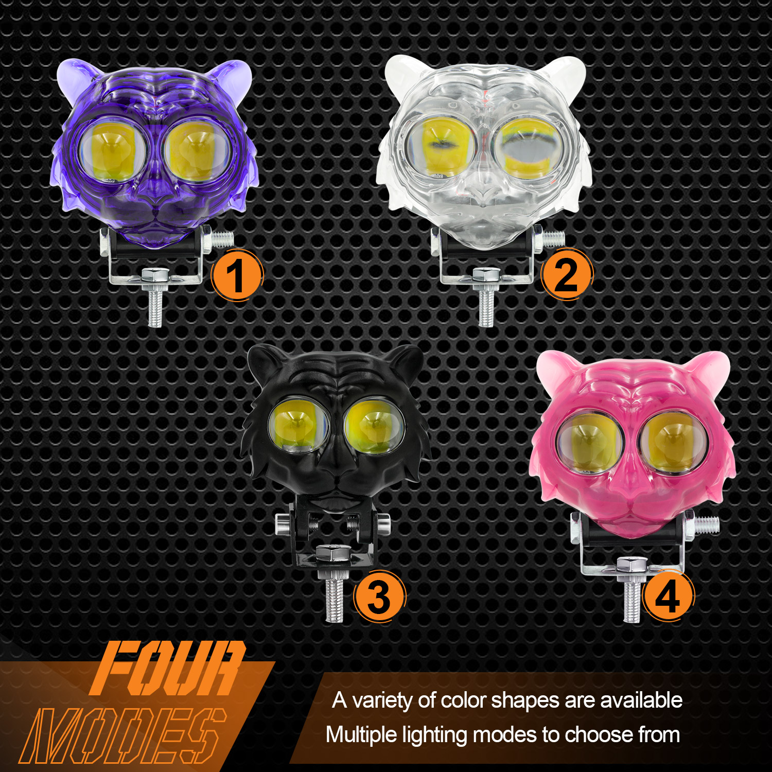 Lucency Purple Pink Tiger Design Mutiple Flash Color Motorcycle Spotlight