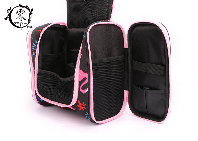 Large Size Portable Makeup Bag , Waterproof Canvas Travel Pink Crane Lady Cosmetic Bag