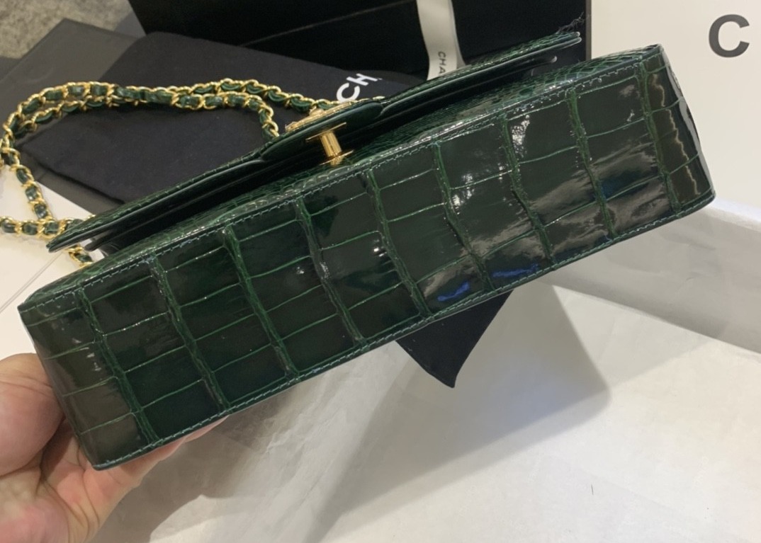 Classic Style Green Croc Crossbody Bag , 25.5cm Crocodile Skin Shoulder Bag