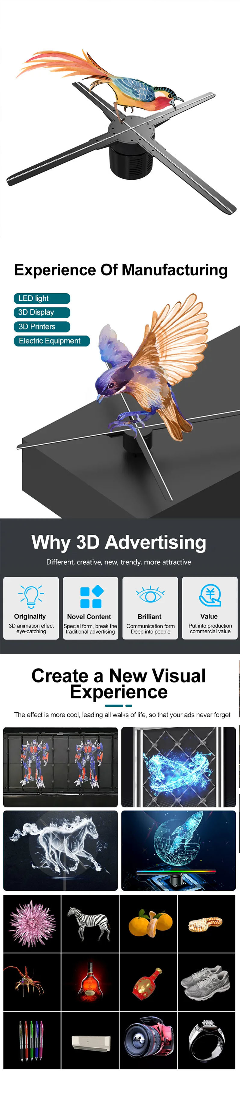 Rotating 3D projector holographic fan propeller Led display