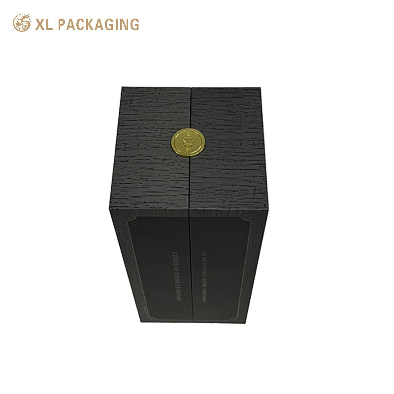 Black Wine Paper Box Foil Stamped Logo Wine Gift Box Packaging Gold Metal Nameplate and EVA Inner Support Elegant Packaging for Wine Gifts